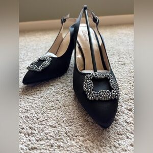 Elegant Black Heels with Silver Embellishments
